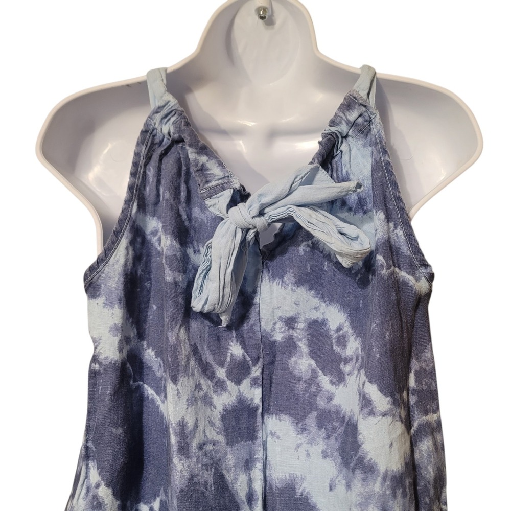Bellambra Italy 100% Linen Tie Dye Midi Halter Dress Blue Sm Beachy Lightweight - Picture 4 of 8